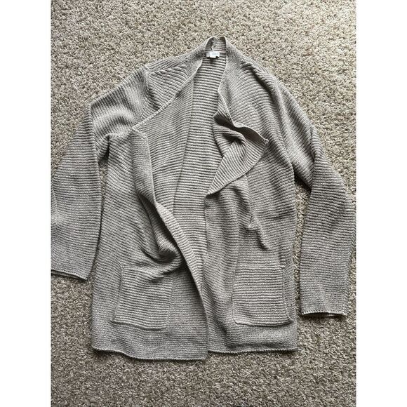 J Jill Pure Jill Textured Ribbed Knit Open Front Cardigan Beige‎ Pockets Sz M - Picture 1 of 9